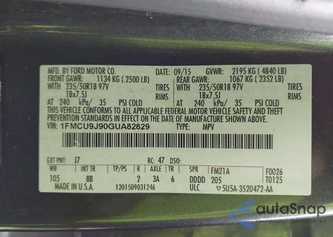 2016 Ford Escape Titanium from USA, damaged, VIN 1FMCU9J90GUA82829